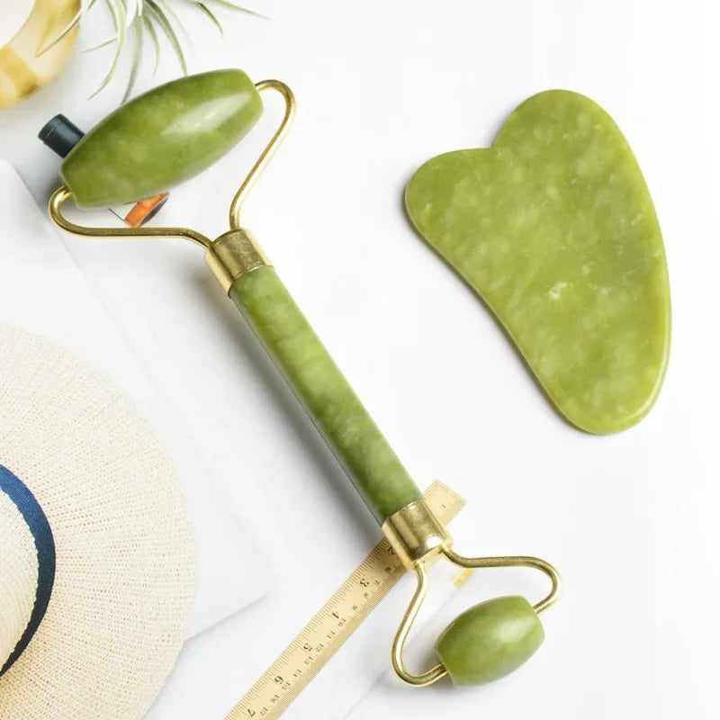 Natural Jade Roller And Gua Sha Set For Face And Body
